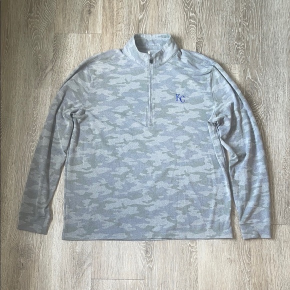johnnie-O Heather Gray Quarter-Zip Pullover kc camo long sleeve size large - Picture 1 of 7